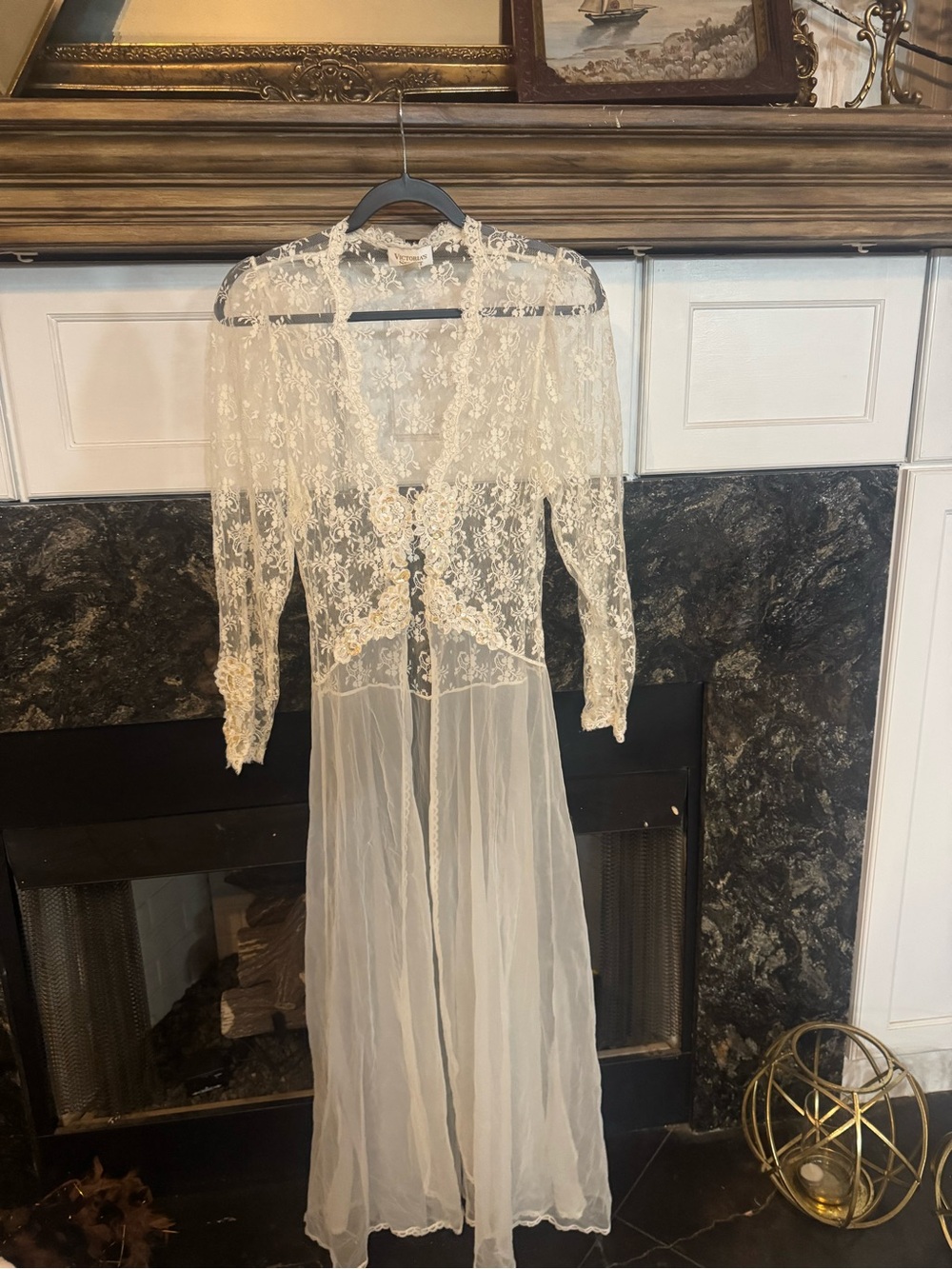 Victoria's Secret Sheer Lace Long Robe in Ivory